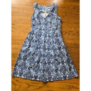 Milly Womens 6 Blue/White Paisley Print V-Neck Sleeveless Zip Up Mini Dress